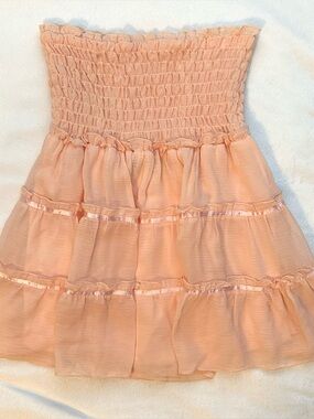 Vintage Un Deux Trois Peach Pink Strapless Tube Tiered Dress 3/4T Toddler Summer
